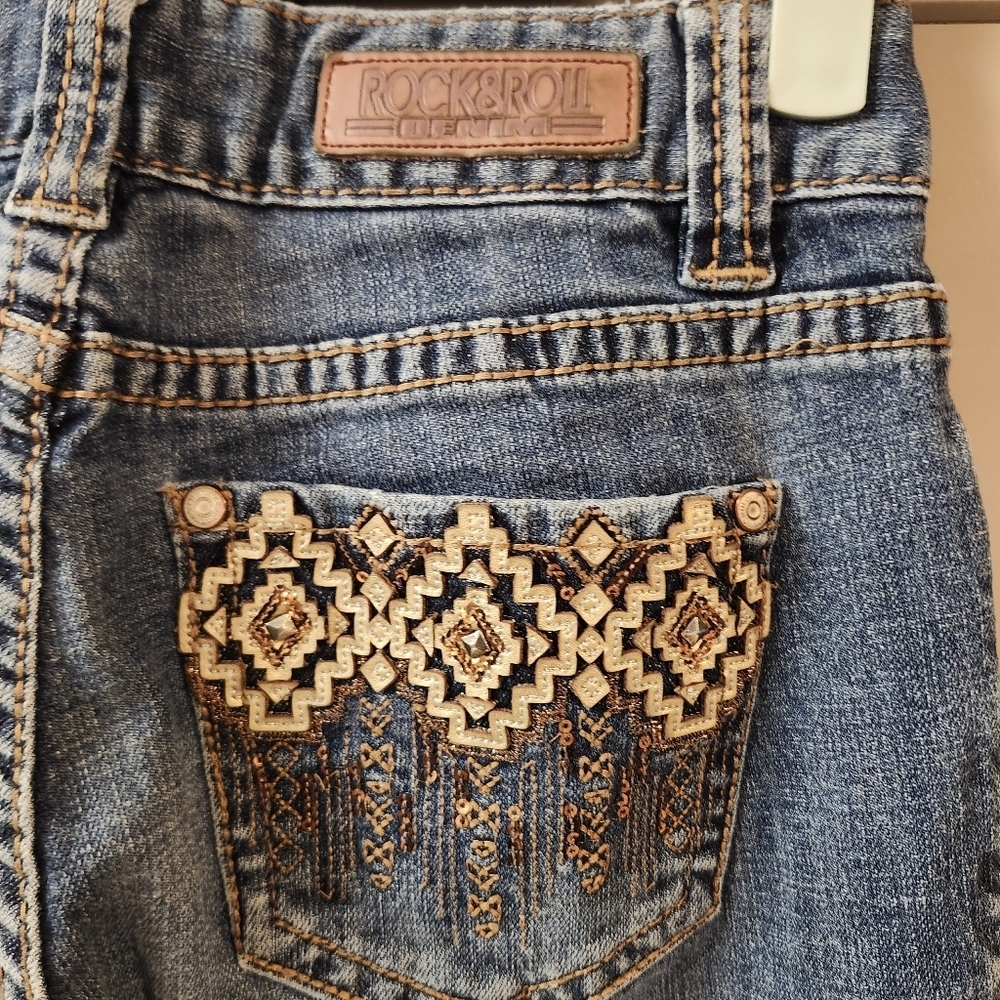 Rock and Roll Denim Mid Rise Boot Cut Jeans Sz 27 X 34 - Picture 5 of 6
